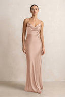 Spaghetti Strap Satin Sheath Bridesmaid Dress in Champagne Rose - KISS BRIDAL Bridesmaid Dresses