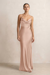Spaghetti Strap Satin Sheath Bridesmaid Dress in Champagne Rose - KISS BRIDAL Bridesmaid Dresses