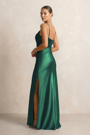 Spaghetti Strap Satin Sheath Bridesmaid Dress in Dark Green - KISS BRIDAL Bridesmaid Dresses