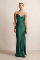 Spaghetti Strap Satin Sheath Bridesmaid Dress in Dark Green - KISS BRIDAL Bridesmaid Dresses