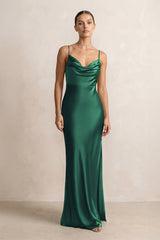 Spaghetti Strap Satin Sheath Bridesmaid Dress in Dark Green - KISS BRIDAL Bridesmaid Dresses