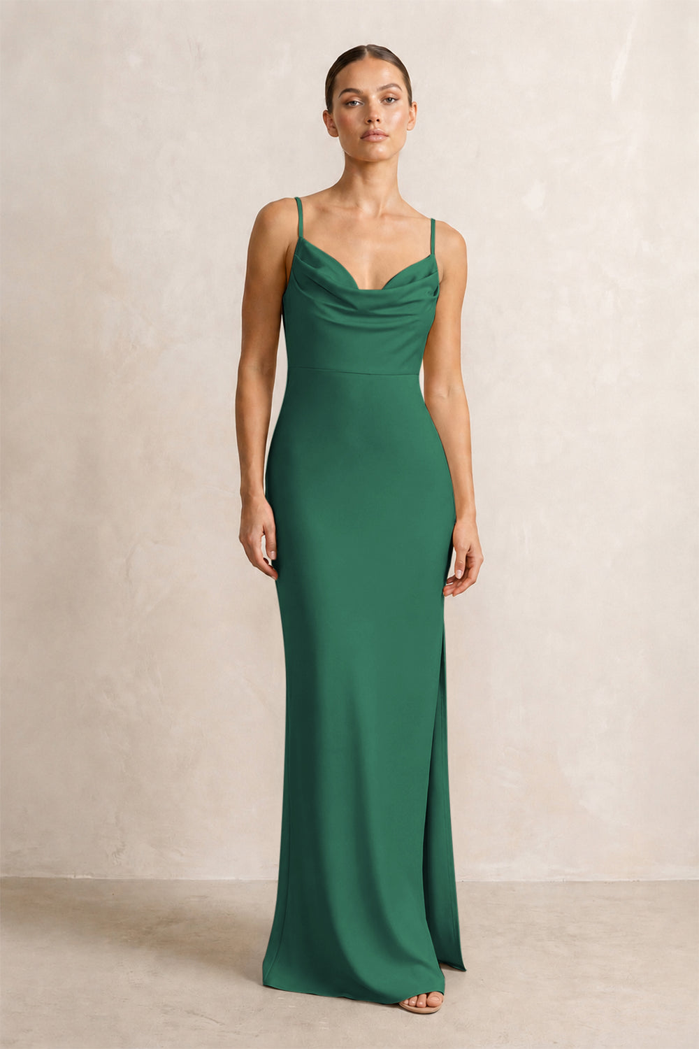 Spaghetti Strap Satin Sheath Bridesmaid Dress in Dark Green