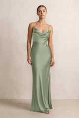 Spaghetti Strap Satin Sheath Bridesmaid Dress in Dove Gray - KISS BRIDAL Bridesmaid Dresses