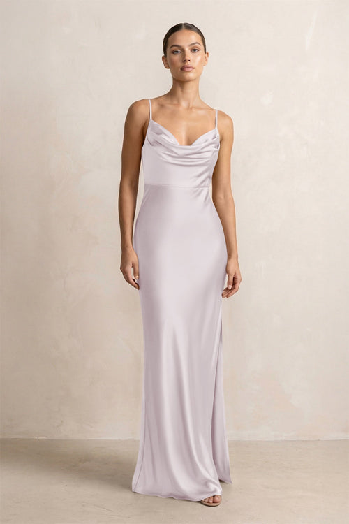 Spaghetti Strap Satin Sheath Bridesmaid Dress in Dusk - KISS BRIDAL Bridesmaid Dresses