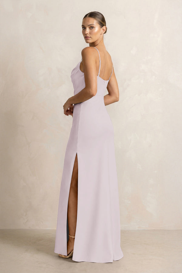 Spaghetti Strap Satin Sheath Bridesmaid Dress in Dusk (2) | KISSBRIDAL