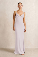 Spaghetti Strap Satin Sheath Bridesmaid Dress in Dusk | KISSBRIDAL