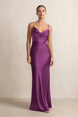 Spaghetti Strap Satin Sheath Bridesmaid Dress in Fig - KISS BRIDAL Bridesmaid Dresses