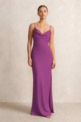 Spaghetti Strap Satin Sheath Bridesmaid Dress in Fig | KISSBRIDAL