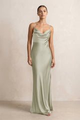 Spaghetti Strap Satin Sheath Bridesmaid Dress in Frost - KISS BRIDAL Bridesmaid Dresses