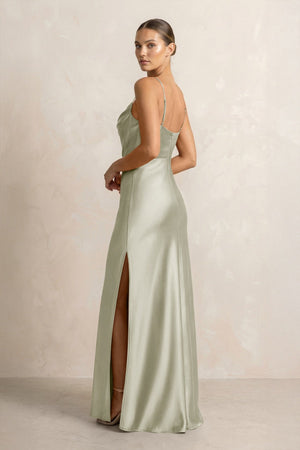 Spaghetti Strap Satin Sheath Bridesmaid Dress in Frost - KISS BRIDAL Bridesmaid Dresses
