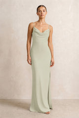 Spaghetti Strap Satin Sheath Bridesmaid Dress in Frost | KISSBRIDAL