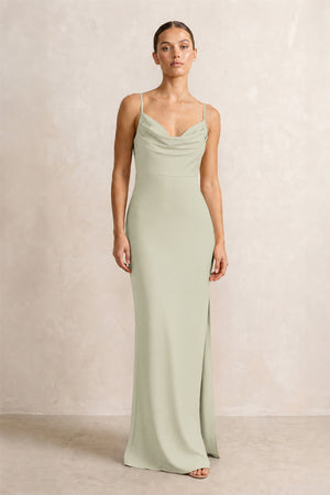 Spaghetti Strap Satin Sheath Bridesmaid Dress in Frost | KISSBRIDAL