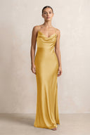 Spaghetti Strap Satin Sheath Bridesmaid Dress in Gold - KISS BRIDAL Bridesmaid Dresses