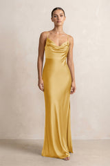 Spaghetti Strap Satin Sheath Bridesmaid Dress in Gold - KISS BRIDAL Bridesmaid Dresses