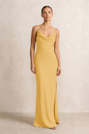 Spaghetti Strap Satin Sheath Bridesmaid Dress in Gold | KISSBRIDAL