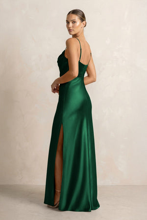 Spaghetti Strap Satin Sheath Bridesmaid Dress in Green - KISS BRIDAL Bridesmaid Dresses