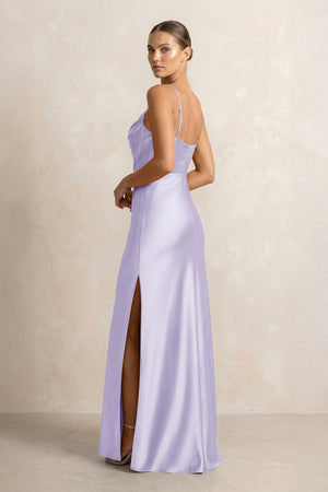 Spaghetti Strap Satin Sheath Bridesmaid Dress in Lavender - KISS BRIDAL Bridesmaid Dresses