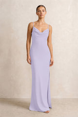 Spaghetti Strap Satin Sheath Bridesmaid Dress in Lavender | KISSBRIDAL