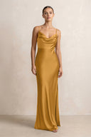 Spaghetti Strap Satin Sheath Bridesmaid Dress in Marigold - KISS BRIDAL Bridesmaid Dresses