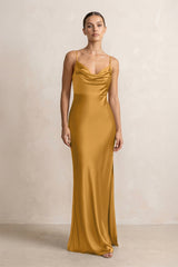 Spaghetti Strap Satin Sheath Bridesmaid Dress in Marigold - KISS BRIDAL Bridesmaid Dresses