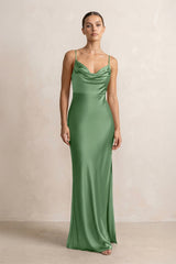 Spaghetti Strap Satin Sheath Bridesmaid Dress in Matcha - KISS BRIDAL Bridesmaid Dresses