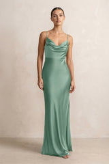 Spaghetti Strap Satin Sheath Bridesmaid Dress in Mint Green - KISS BRIDAL Bridesmaid Dresses