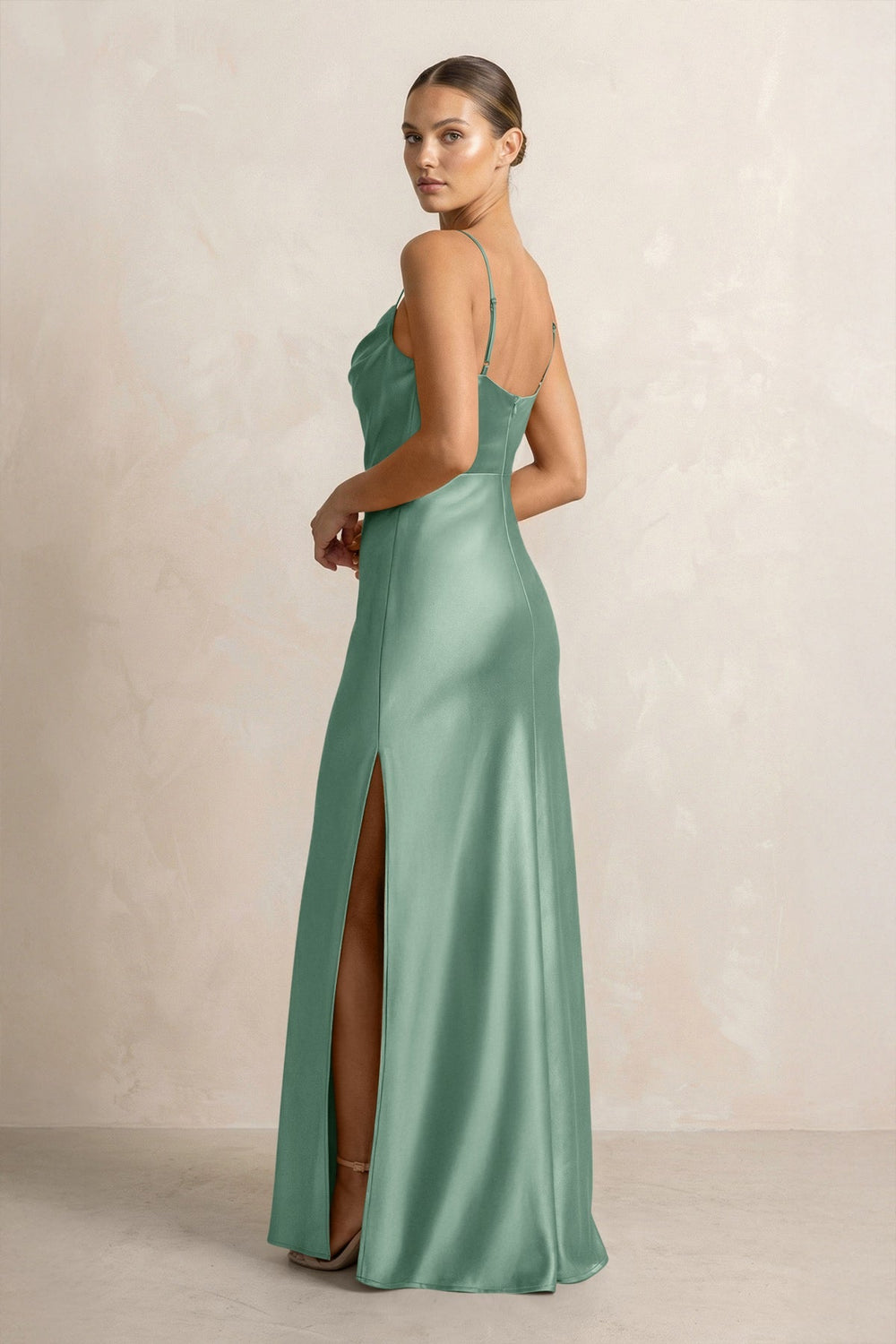 Spaghetti Strap Satin Sheath Bridesmaid Dress in Mint Green - KISS BRIDAL Bridesmaid Dresses