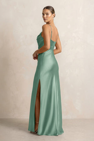 Spaghetti Strap Satin Sheath Bridesmaid Dress in Mint Green - KISS BRIDAL Bridesmaid Dresses