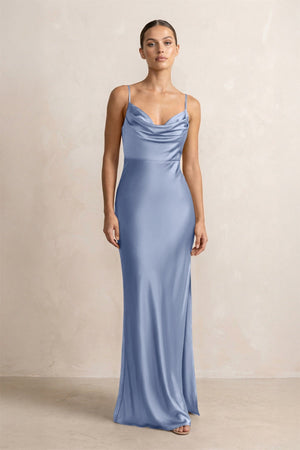 Spaghetti Strap Satin Sheath Bridesmaid Dress in Mist - KISS BRIDAL Bridesmaid Dresses
