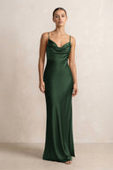 Spaghetti Strap Satin Sheath Bridesmaid Dress in Moss - KISS BRIDAL Bridesmaid Dresses