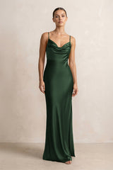 Spaghetti Strap Satin Sheath Bridesmaid Dress in Moss - KISS BRIDAL Bridesmaid Dresses