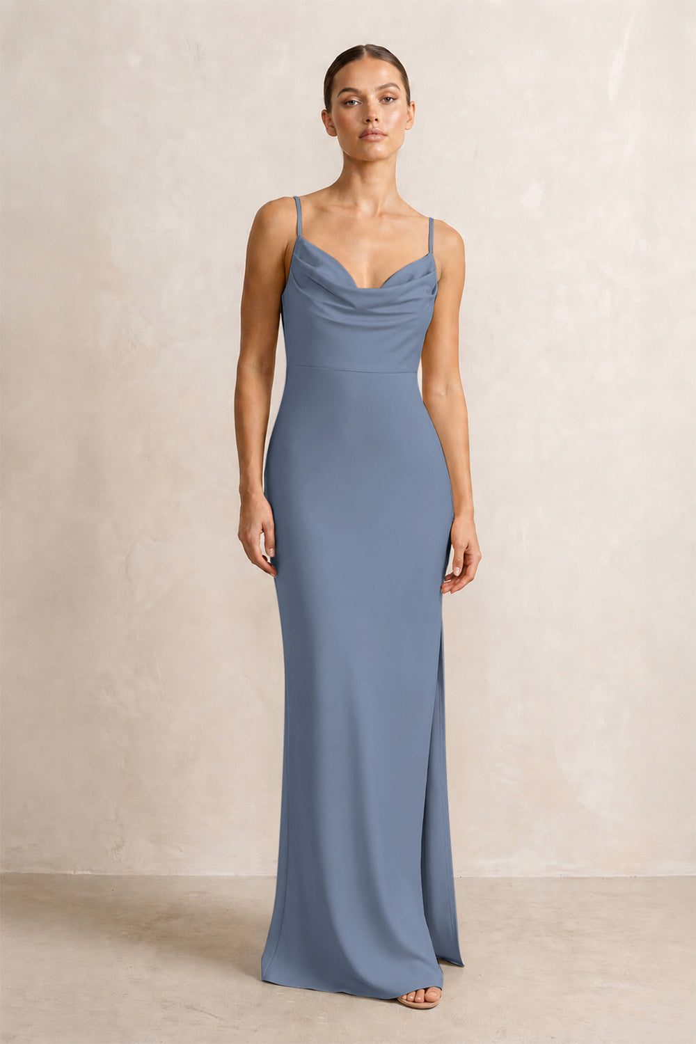 Spaghetti Strap Satin Sheath Bridesmaid Dress in Neptune