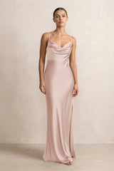 Spaghetti Strap Satin Sheath Bridesmaid Dress in Pale Blush - KISS BRIDAL Bridesmaid Dresses