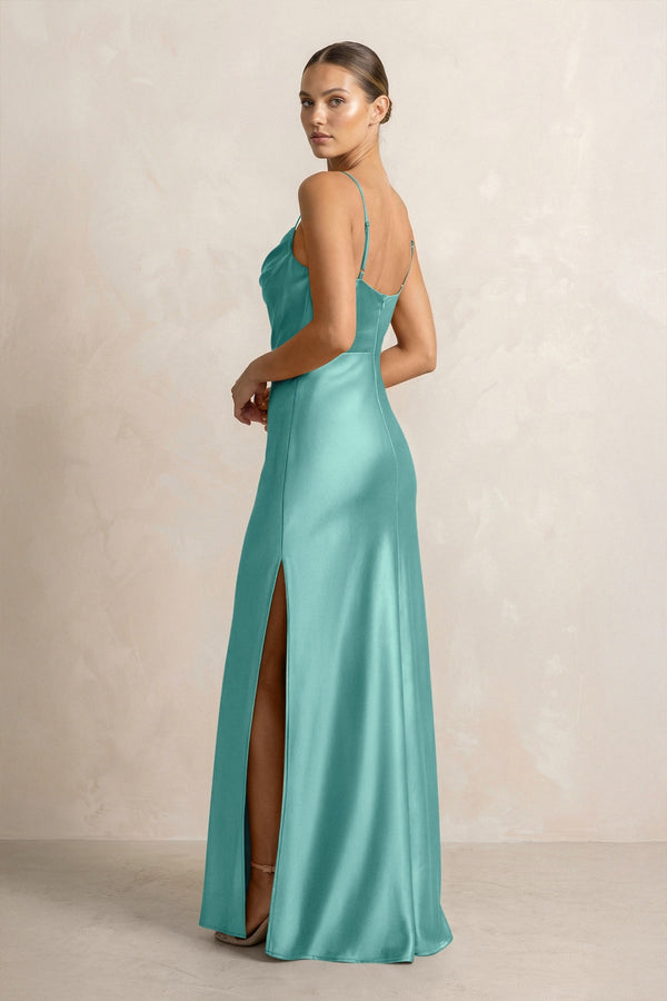 Spaghetti Strap Satin Sheath Bridesmaid Dress in Pale Pistachio - KISS BRIDAL Bridesmaid Dresses