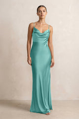 Spaghetti Strap Satin Sheath Bridesmaid Dress in Pale Pistachio - KISS BRIDAL Bridesmaid Dresses