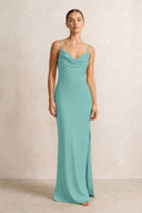 Spaghetti Strap Satin Sheath Bridesmaid Dress in Pale Pistachio | KISSBRIDAL