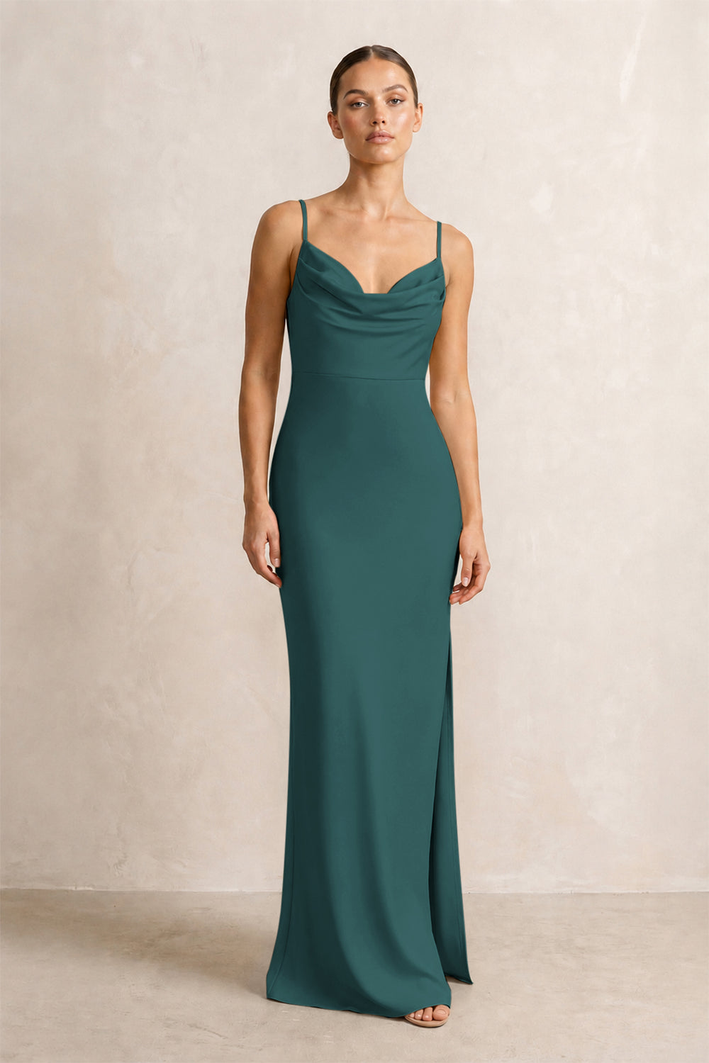 Spaghetti Strap Satin Sheath Bridesmaid Dress in Pine