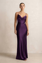 Spaghetti Strap Satin Sheath Bridesmaid Dress in Plum - KISS BRIDAL Bridesmaid Dresses