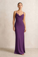 Spaghetti Strap Satin Sheath Bridesmaid Dress in Plum | KISSBRIDAL