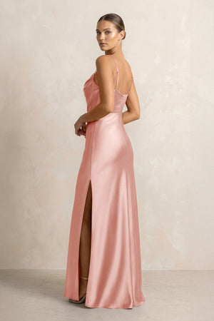 Spaghetti Strap Satin Sheath Bridesmaid Dress in Rose Petal - KISS BRIDAL Bridesmaid Dresses