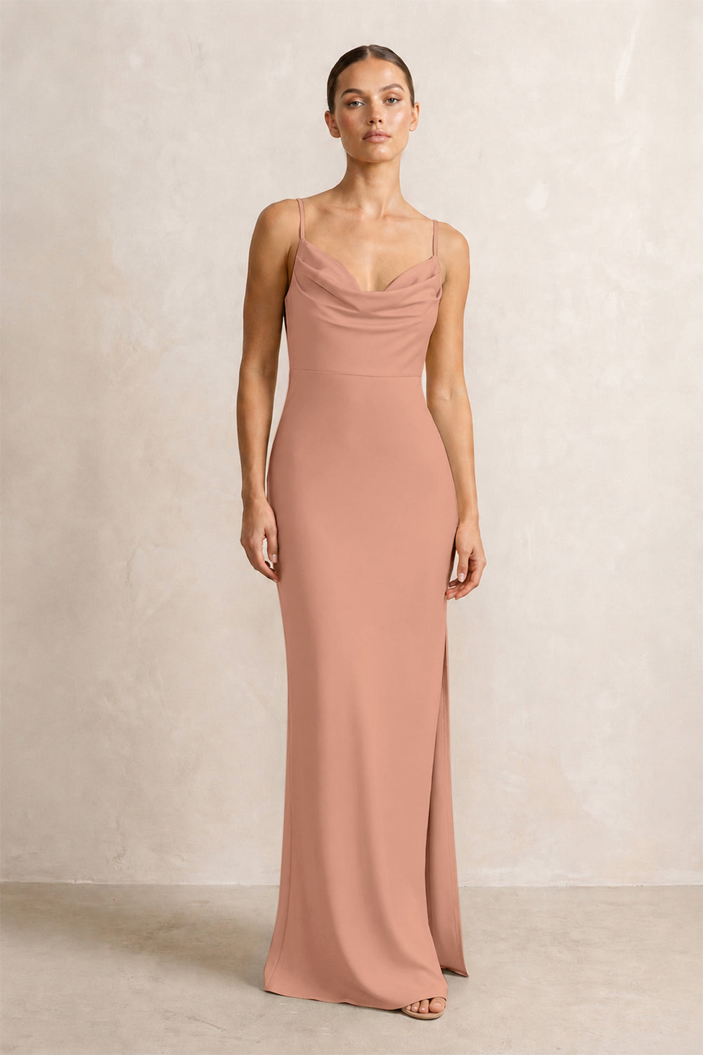 Spaghetti Strap Satin Sheath Bridesmaid Dress in Rosette