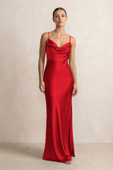 Spaghetti Strap Satin Sheath Bridesmaid Dress in Ruby Red - KISS BRIDAL Bridesmaid Dresses