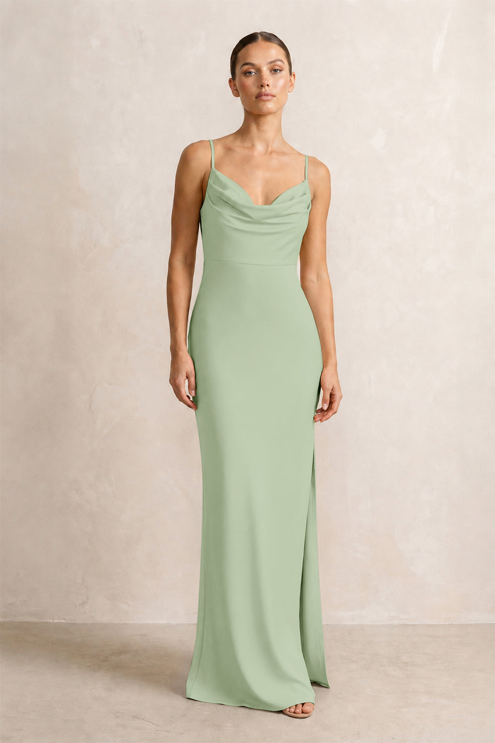 Spaghetti Strap Satin Sheath Bridesmaid Dress in Sage