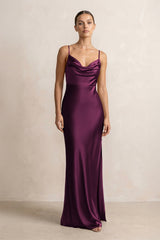 Spaghetti Strap Satin Sheath Bridesmaid Dress in Sangria - KISS BRIDAL Bridesmaid Dresses