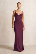 Spaghetti Strap Satin Sheath Bridesmaid Dress in Sangria | KISSBRIDAL