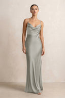 Spaghetti Strap Satin Sheath Bridesmaid Dress in Silver - KISS BRIDAL Bridesmaid Dresses