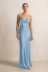Spaghetti Strap Satin Sheath Bridesmaid Dress in Sky Blue - KISS BRIDAL Bridesmaid Dresses