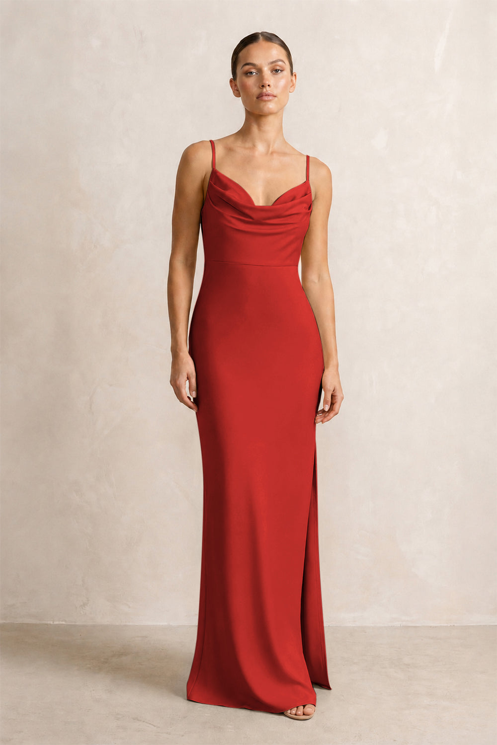 Spaghetti Strap Satin Sheath Bridesmaid Dress in Spice