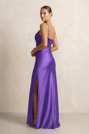 Spaghetti Strap Satin Sheath Bridesmaid Dress in Tahiti - KISS BRIDAL Bridesmaid Dresses