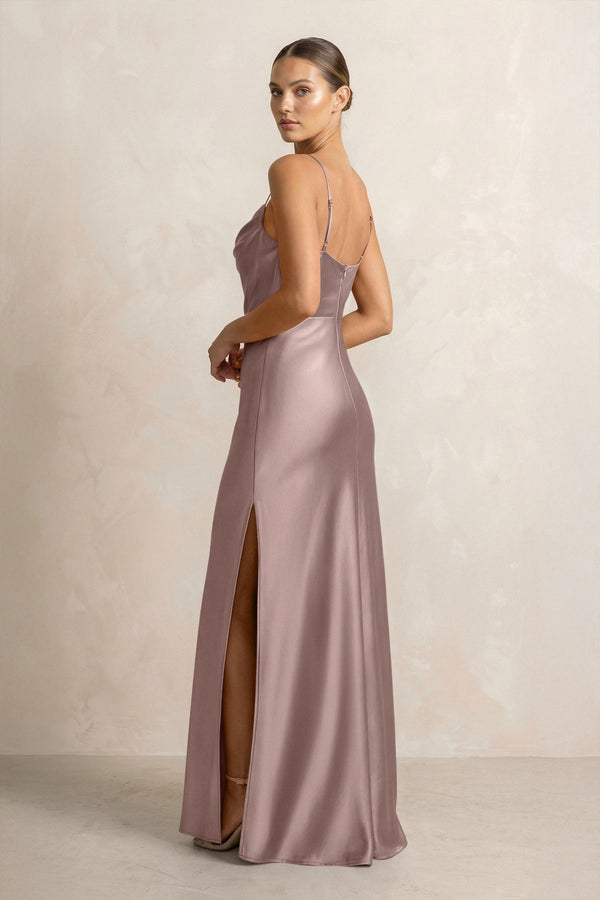 Spaghetti Strap Satin Sheath Bridesmaid Dress in Toffee - KISS BRIDAL Bridesmaid Dresses